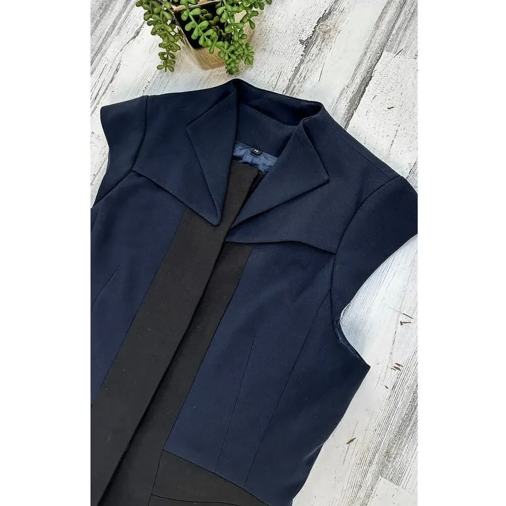 Navy & Black Structured Button Front Top size 14 Large - Picture 7 of 9